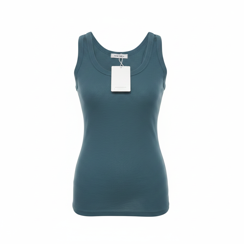 Teal Ribbed Scoop-Neck Sleeveless Top - Ghost Mannequin Front
