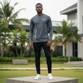 Men's Charcoal Grey Long-Sleeve Athletic Performance Shirt – Nigerian Male Model