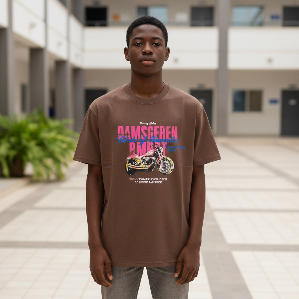 Retro Moto Graphic Tee Brown - Front Model View