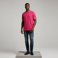 Fuchsia Waffle-Knit White-Tipped Polo Shirt - Model Front