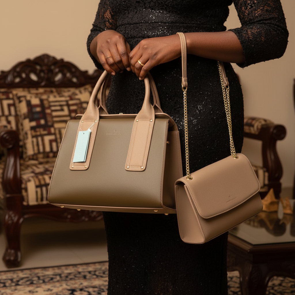 Women's Taupe 2-in-1 Bag Set – Model Hand Shot