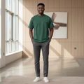 Forest Green Embroidered Cotton Tee – Model Shot