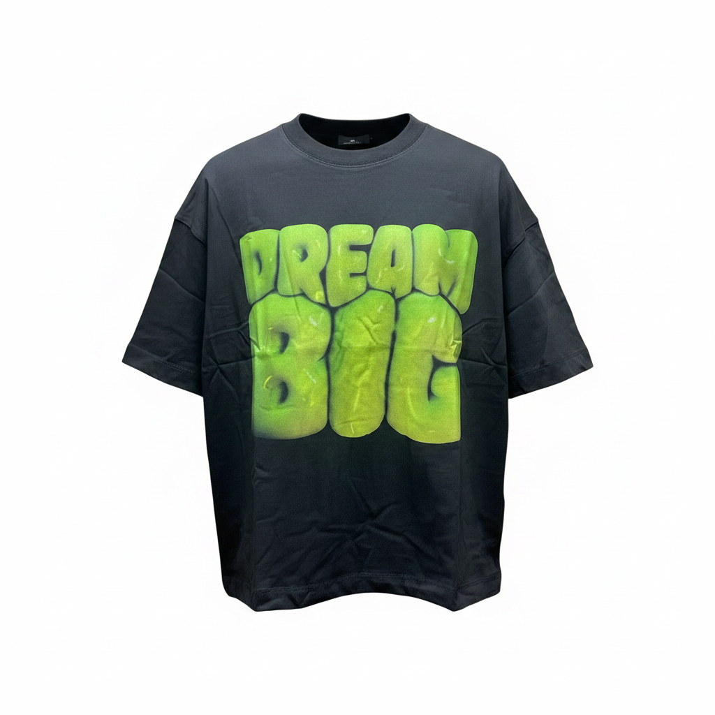 Unisex Black Dream Big Graphic Oversized Tee - Ghost Mannequin Front View