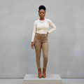 Khaki High-Waist Skinny Stretch Jeans – Front Model