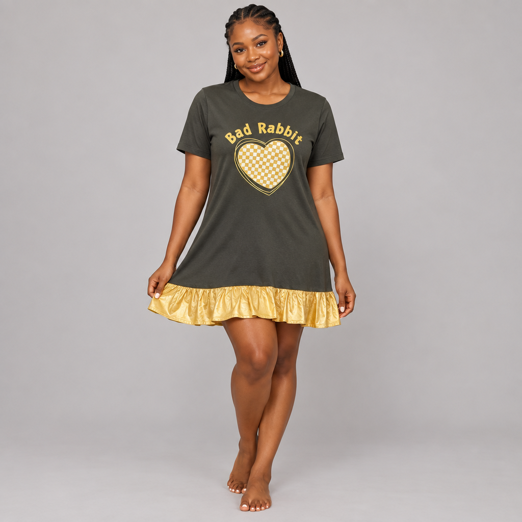 Olive Bad Rabbit Graphic Nightgown – Model Shot