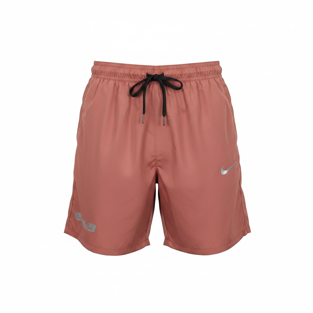 Mud red premium sport shorts ghost mannequin view