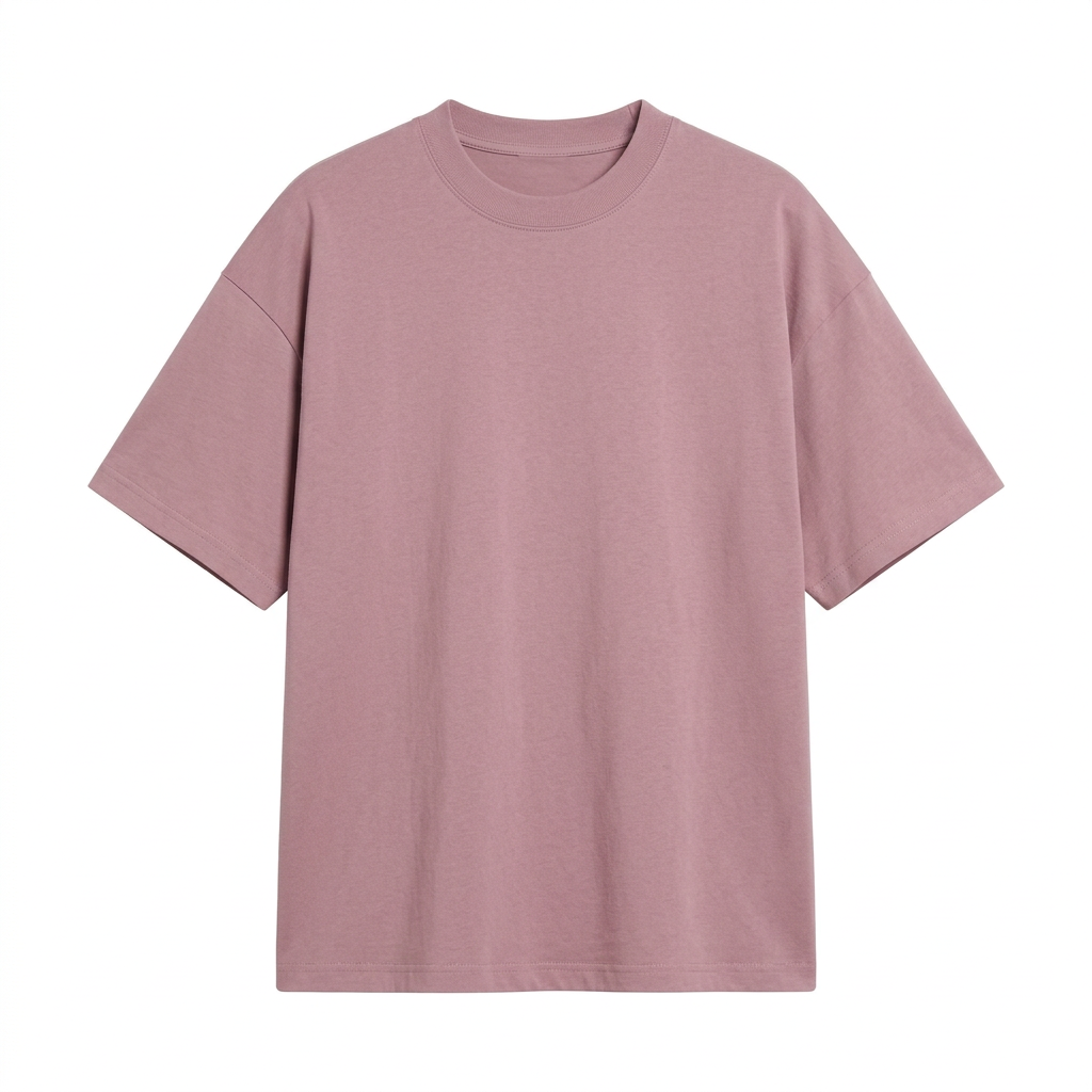 Plain dusty-pink crew-neck T-shirt on an invisible mannequin