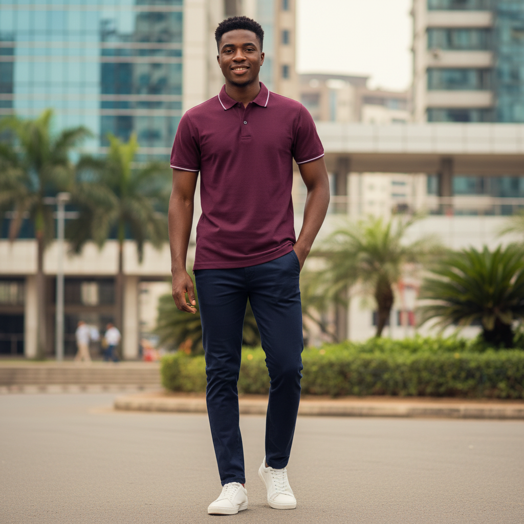 Burgundy Wine White Tipped Polo - Model Shot