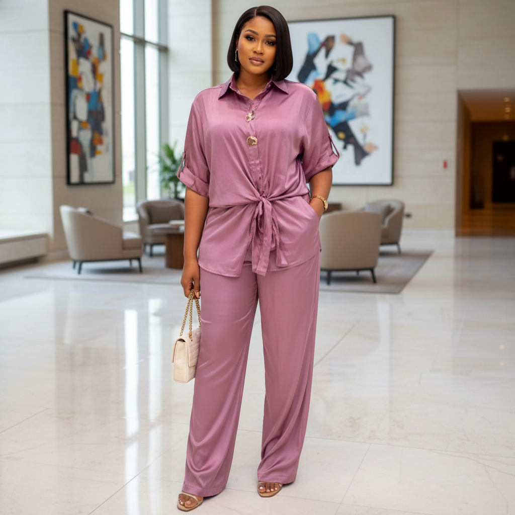 Dusty Mauve Satin Co-ord Set – Model Shot