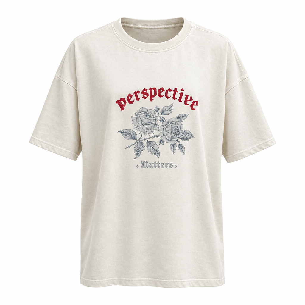 Cream oversized rose Perspective graphic tee ghost mannequin