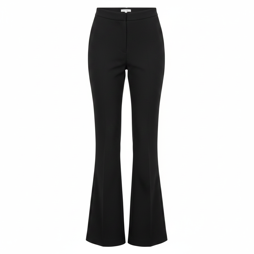 Black High-Waist Flared Trousers - Ghost Mannequin Front