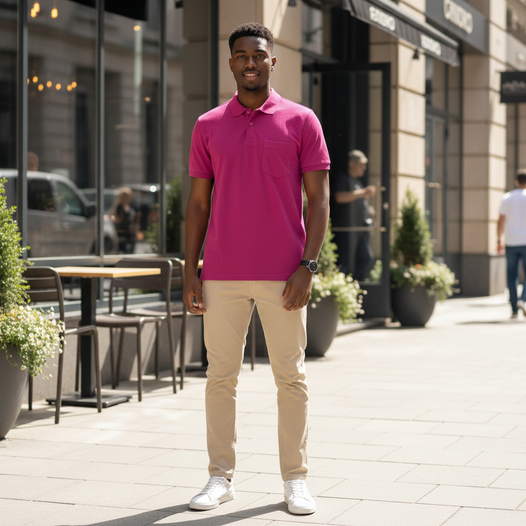 Fuchsia Pocket Polo – Model Shot