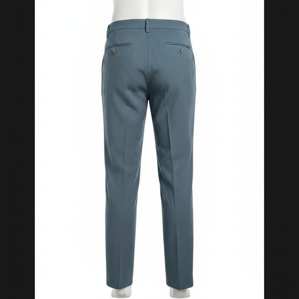 Steel Blue Pleated Tapered Trousers - Ghost Mannequin Back
