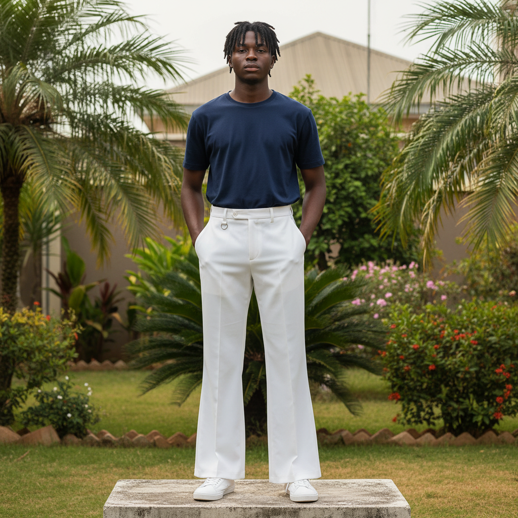Men's White Wide-Leg Palazzo Trousers – Nigerian Male Model Shot