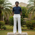 Men's White Wide-Leg Palazzo Trousers – Nigerian Male Model Shot