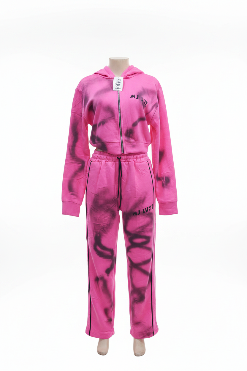 Teen Pink Airbrushed Graphic Zip Hoodie Tracksuit Set – Ghost Mannequin