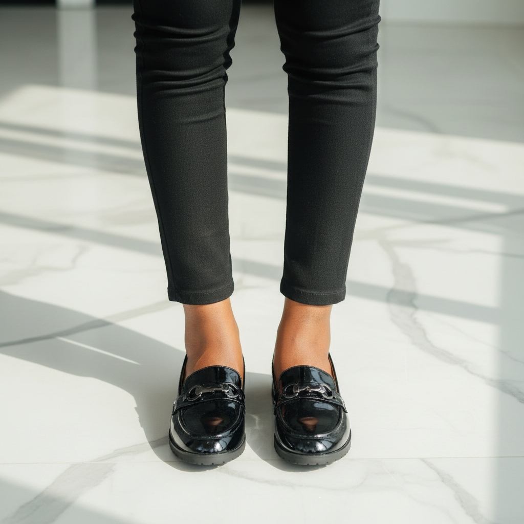 Layinka Store Black Patent Horsebit Loafers – Model Shot