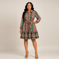 Heritage Stripe Shirt Dress – Green & Red – Model Shot