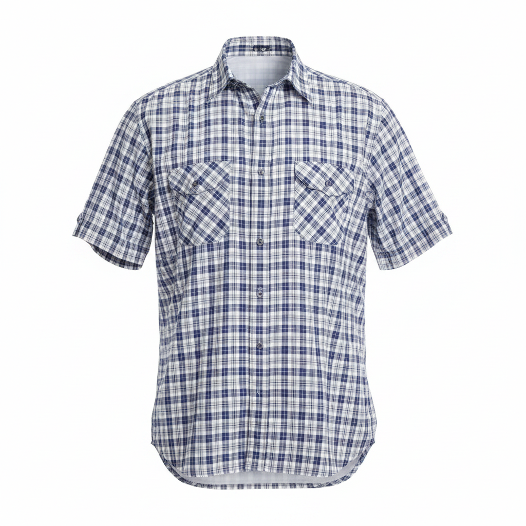 Navy White Plaid Short-Sleeved Shirt - Ghost Mannequin