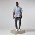 Blue White Madras Plaid Short-Sleeved Shirt - Model Shot