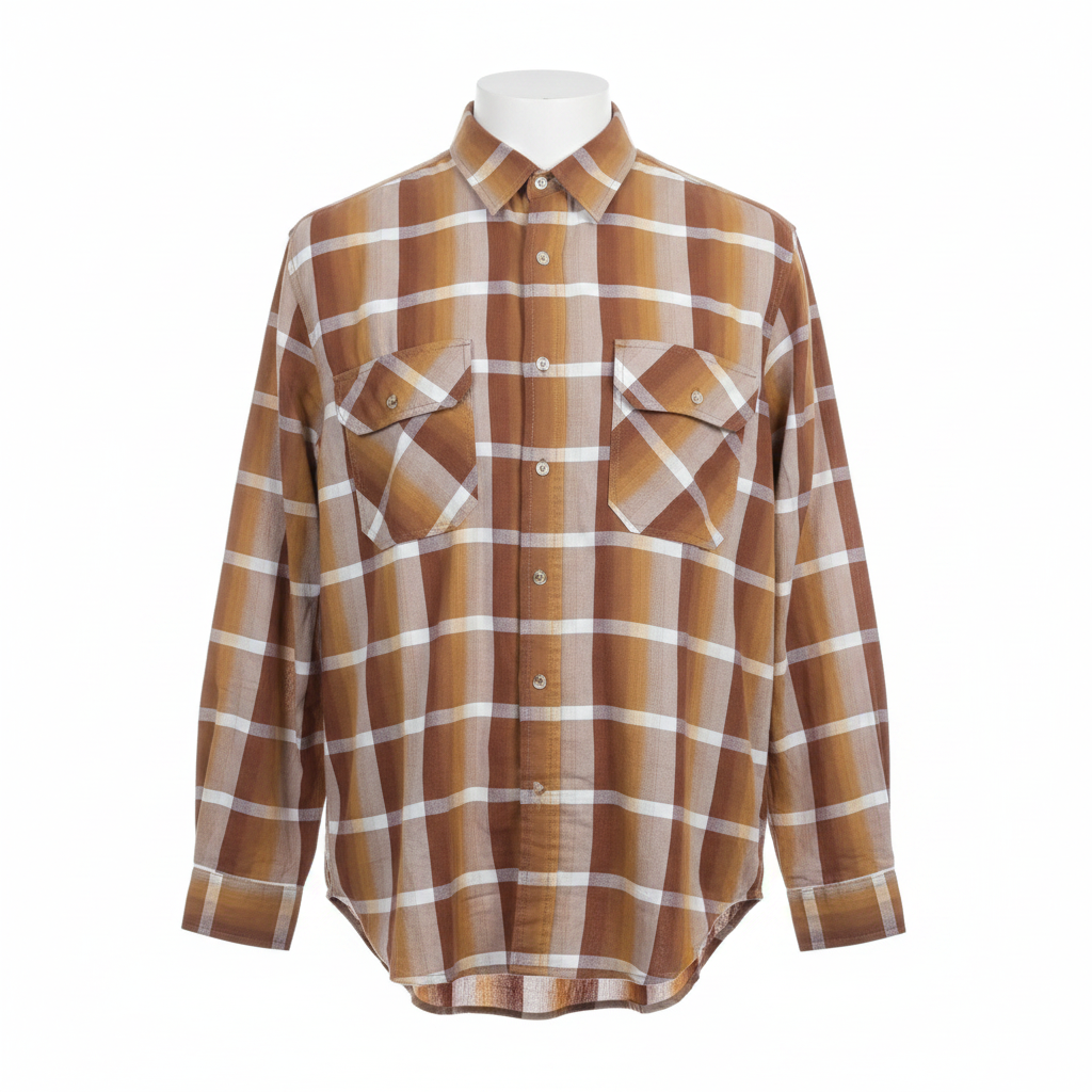 Brown white plaid long-sleeved shirt ghost mannequin front view