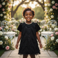 Girl aged 1-3 wearing Black Sequin Fringe Party Dress - Model Shot