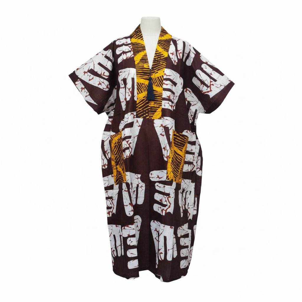 Women's Burgundy Batik Bubu Gown – Ghost Mannequin View