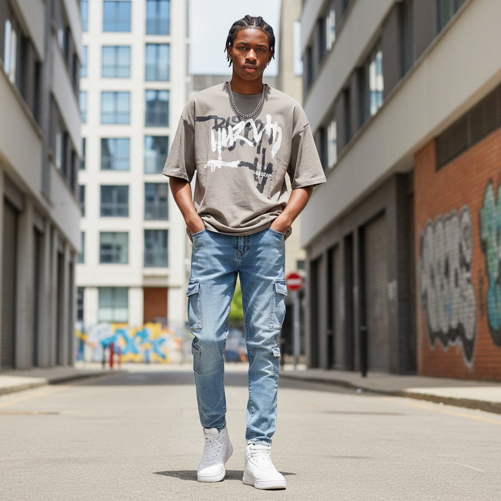 Light Blue Cargo Jeans - Model Shot