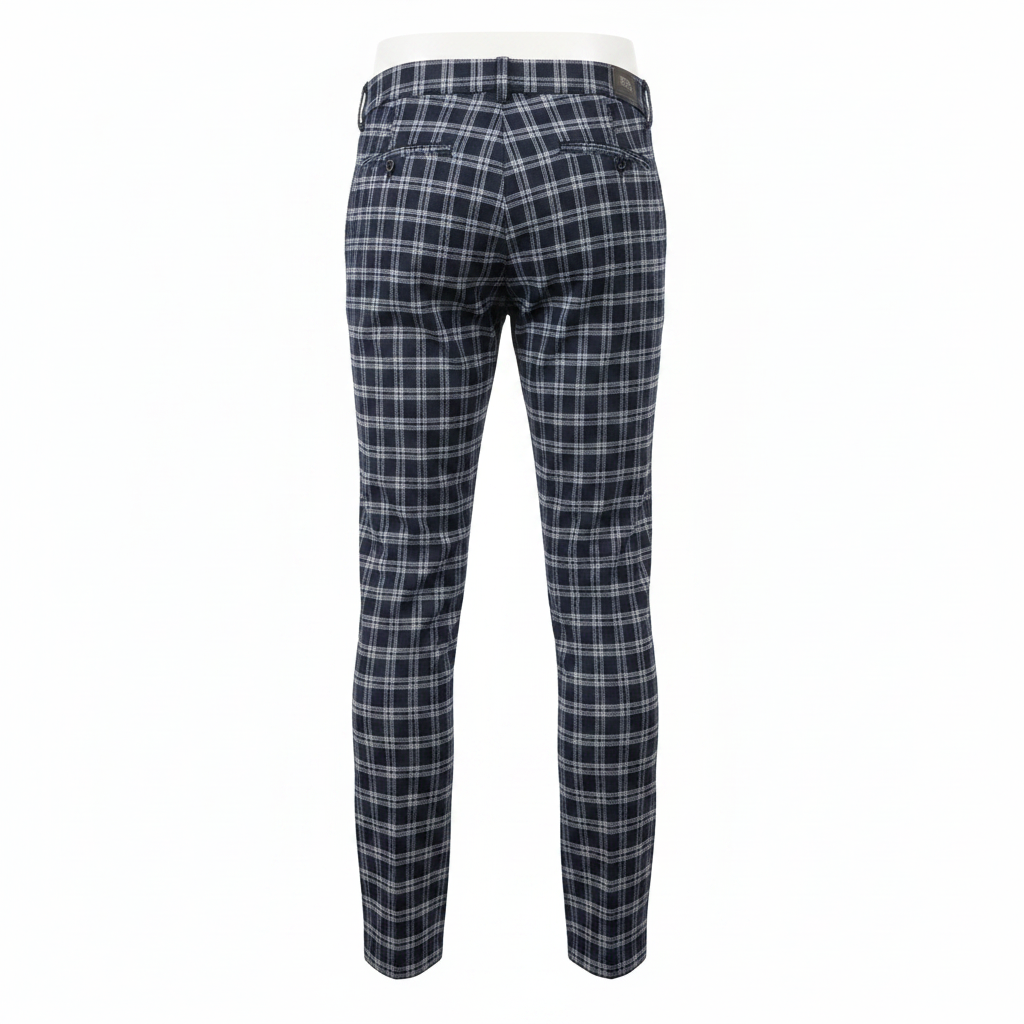 Dark Navy White Fine Plaid Trousers – Back Ghost Mannequin