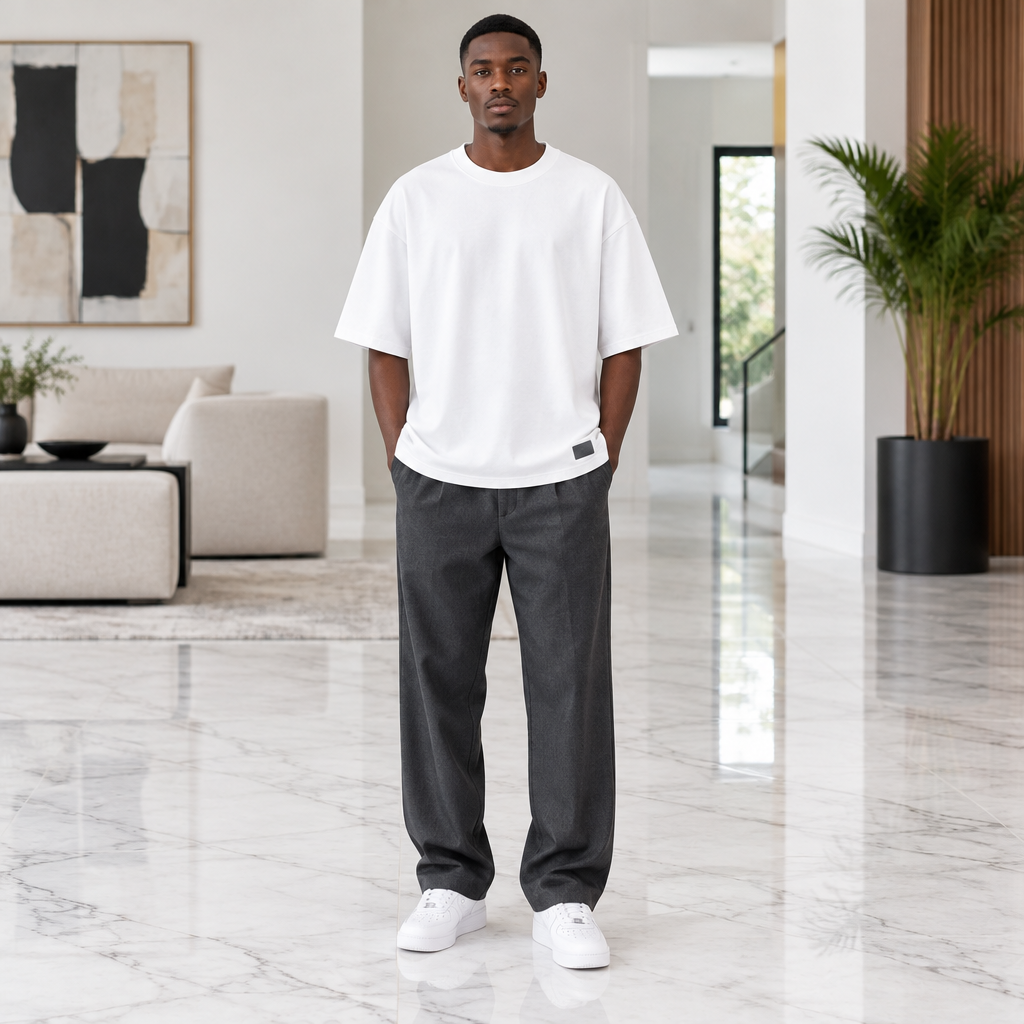 Man wearing white oversized essential cotton tee