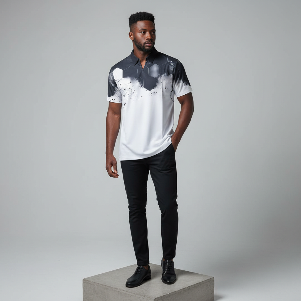 Hexagon Armour Print Short-Sleeved Shirt - Model Front
