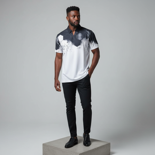Hexagon Armour Print Short-Sleeved Shirt - Model Front