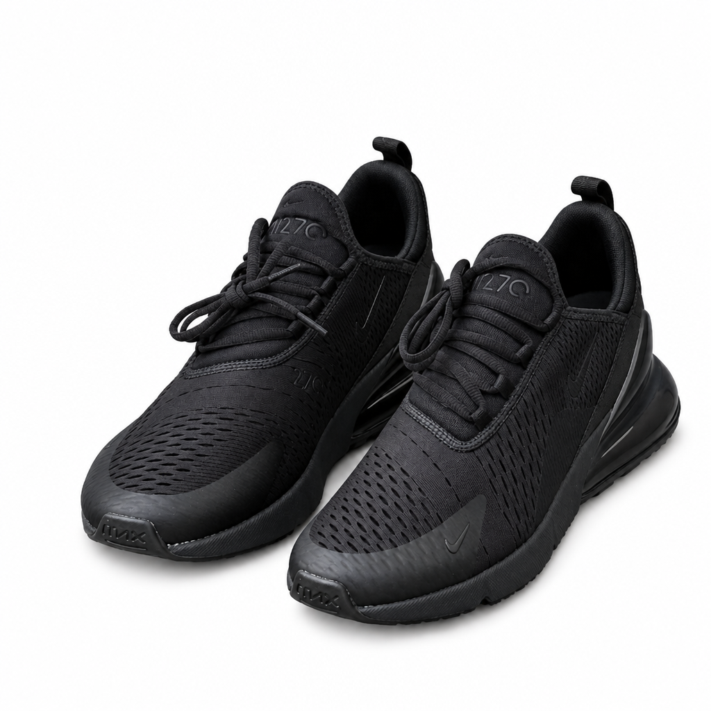 All-black mesh lace-up sneakers with tonal soles and heel pull tabs