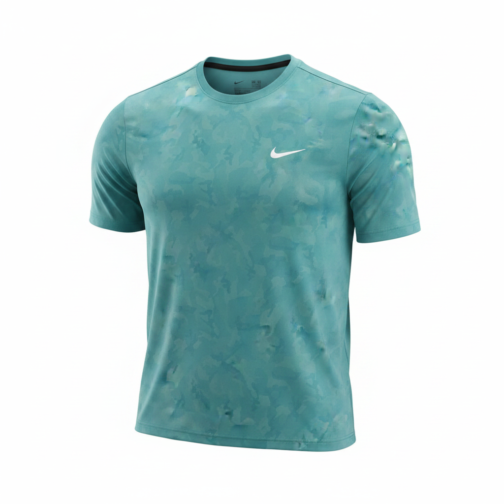 Men's Aqua Teal Camo Pattern Sports Crew-Neck Performance T-Shirt – Ghost Mannequin View