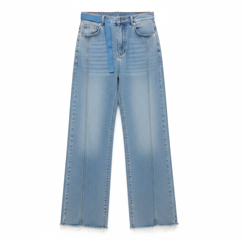 Men's light blue baggy wide-leg jeans with pintuck detail ghost mannequin view