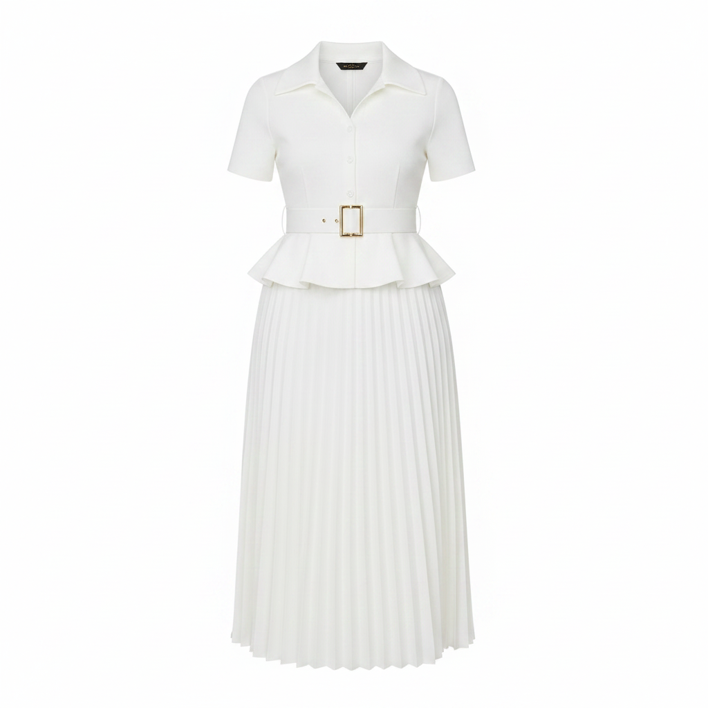 Ivory Pleated Peplum Midi Dress - Ghost Mannequin
