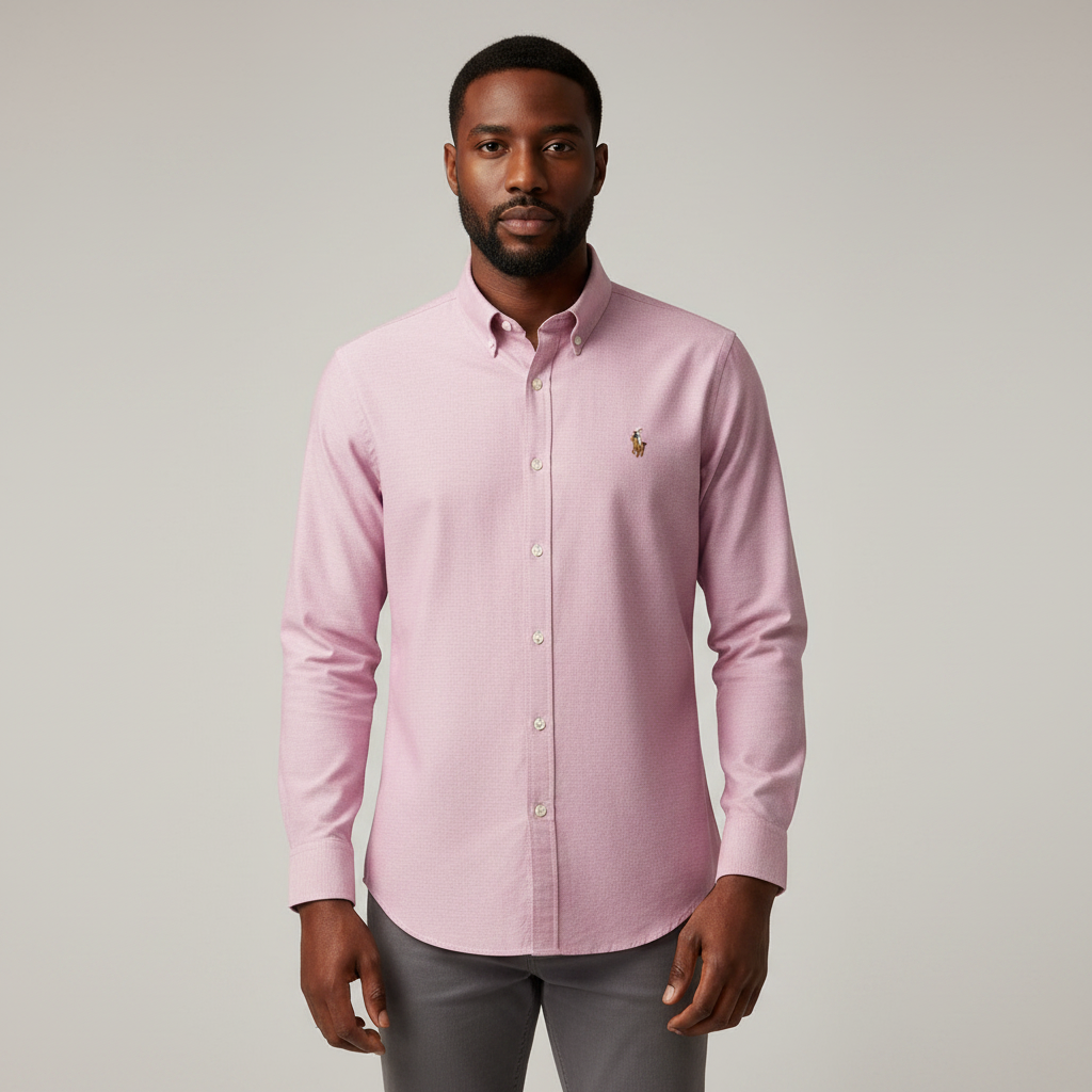 Nigerian adult male model wearing Rose Pink Long Sleeve Shirt – Front View