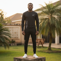 Men's Black Long-Sleeve Athletic Performance Shirt – Nigerian Male Model