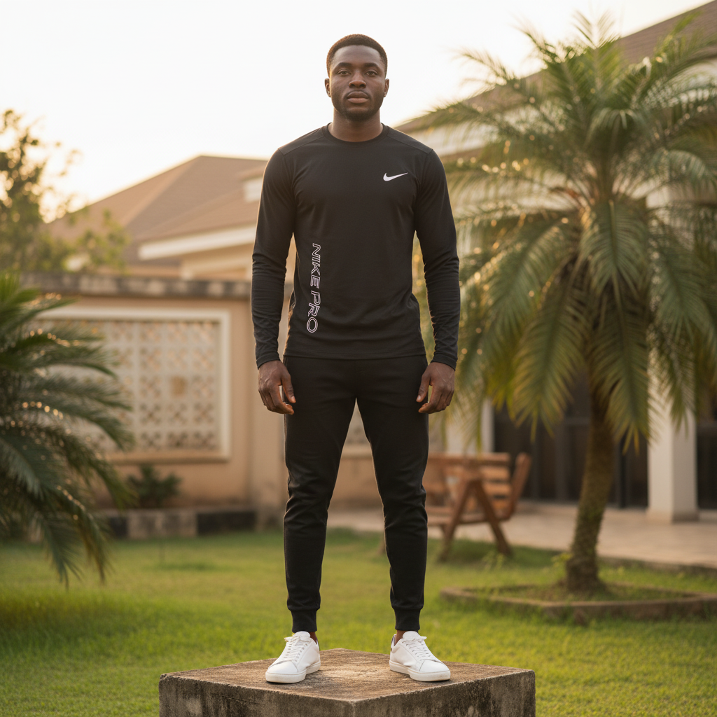 Men's Black Long-Sleeve Athletic Performance Shirt – Nigerian Male Model