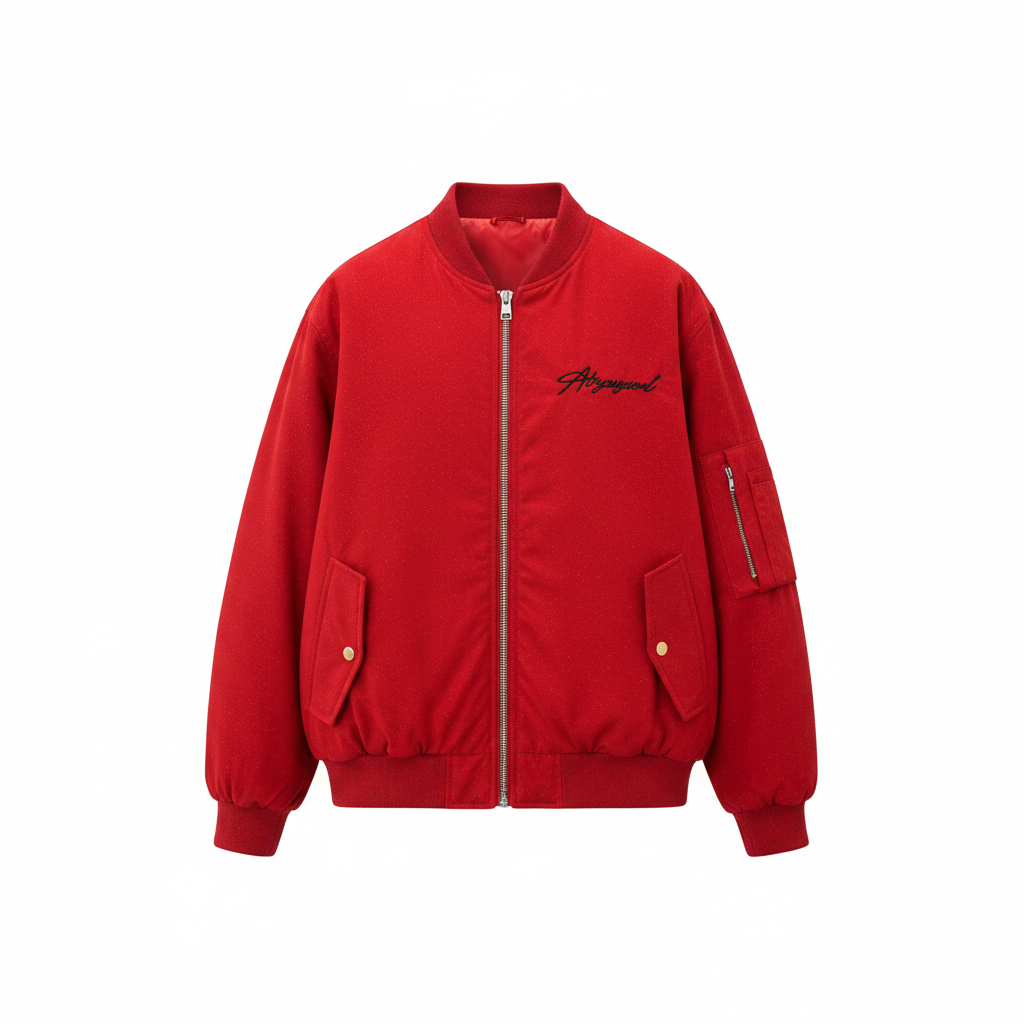 Men's Red Embroidered Oversized Bomber Jacket – Ghost Mannequin Front View