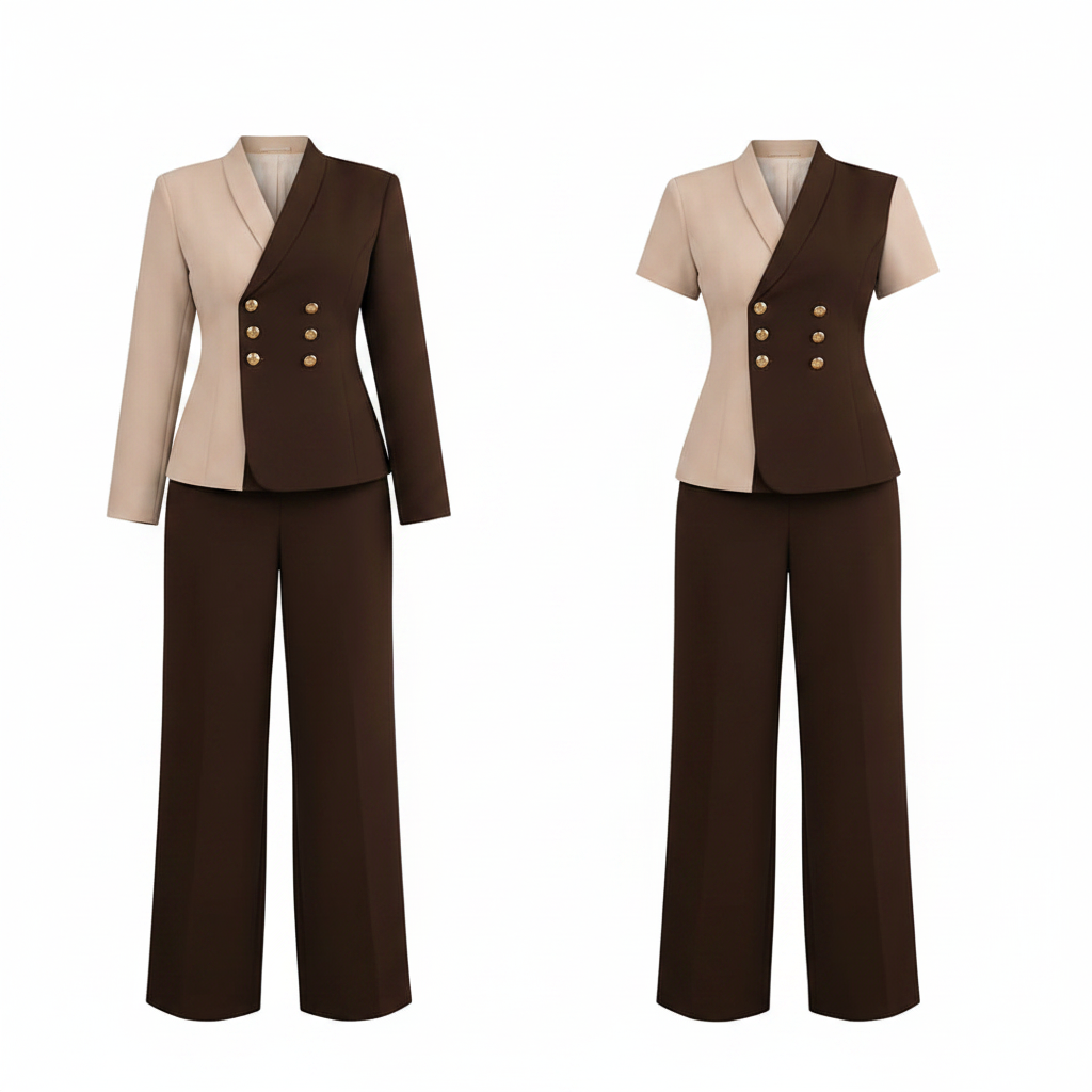 Steezu Cream & Chocolate Two-Tone Colour-Block Blazer Trouser Suit – Ghost Mannequin