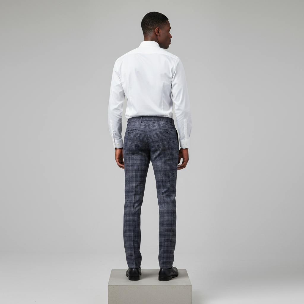 Navy Grey Glen Plaid Trousers – Back Model