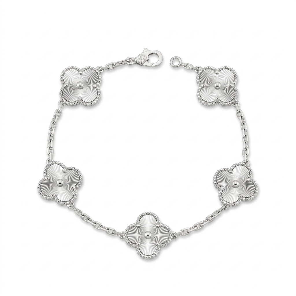 Silver engraved clover bracelet on white