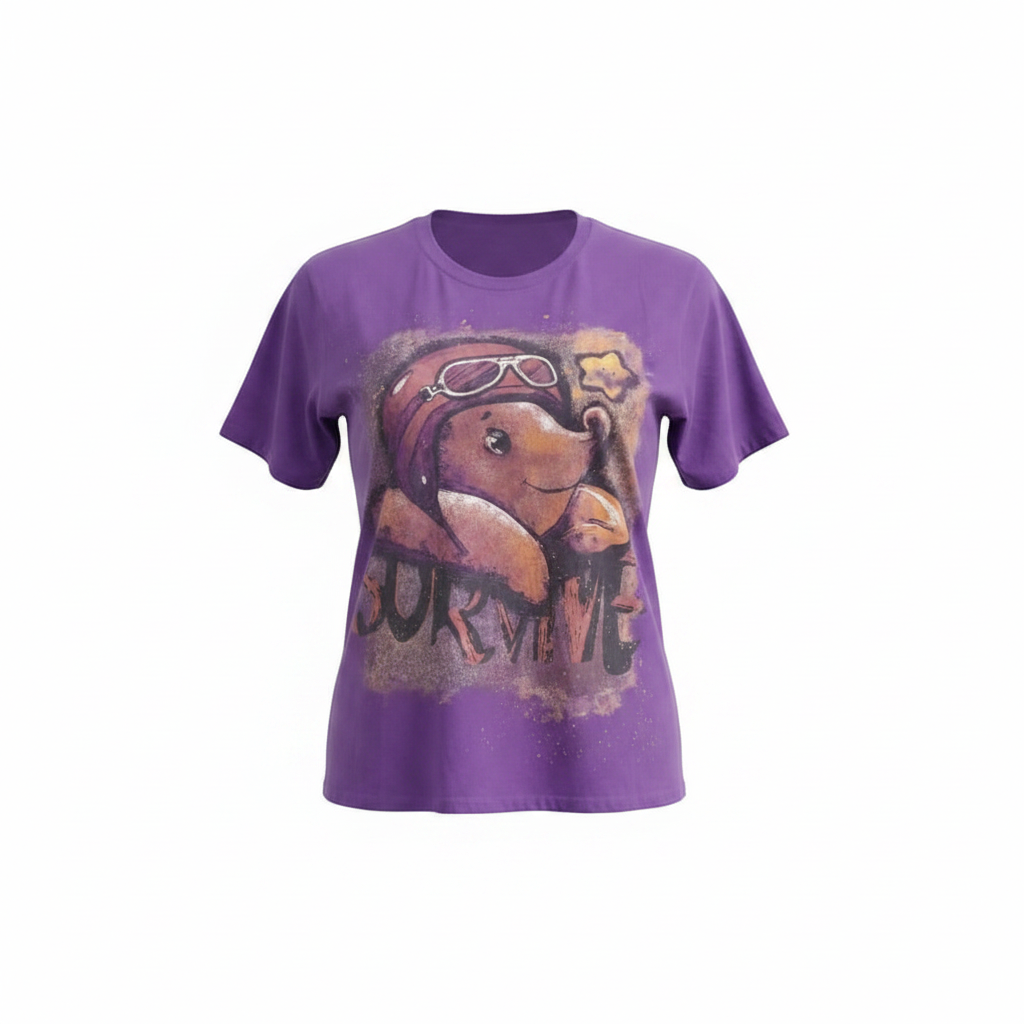 Women's purple bear graphic tee - ghost mannequin front view