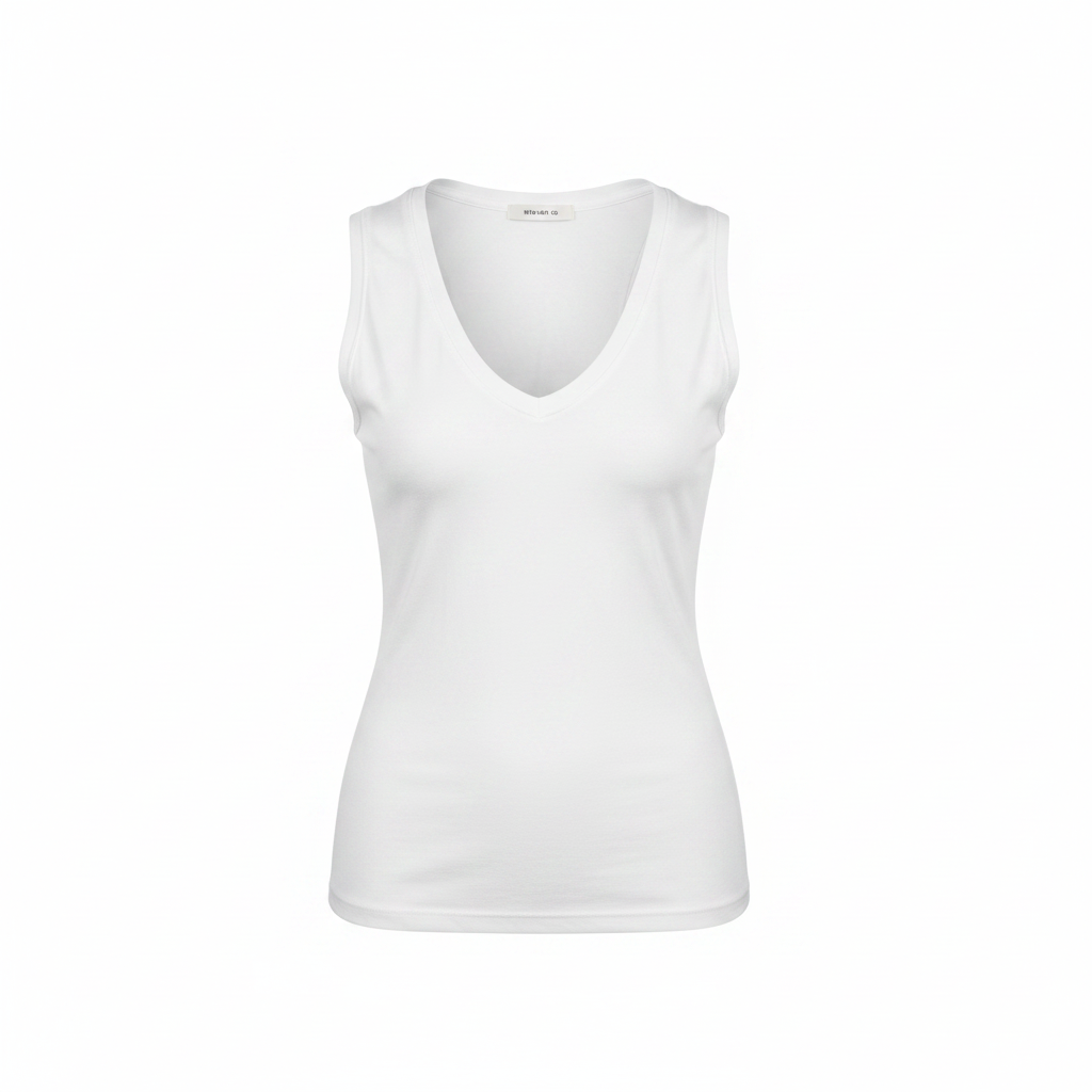 White Deep V-Neck Sleeveless Top - Ghost Mannequin Front