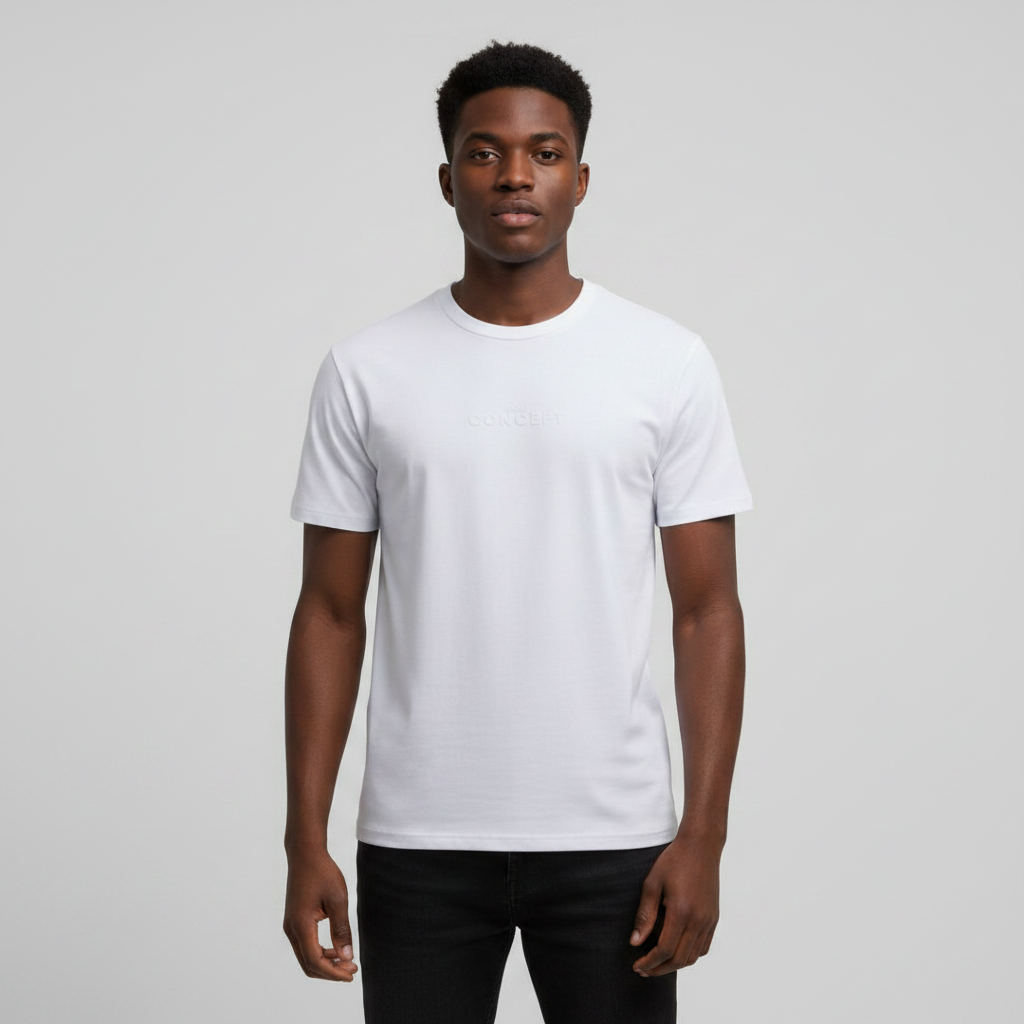 Tone-on-Tone Embossed Tee – Model Front View