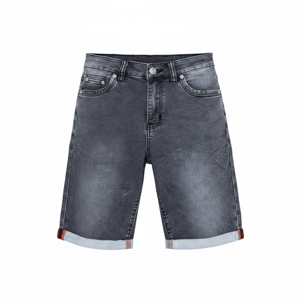 Charcoal Grey Acid Wash Bermuda Denim Shorts – Ghost Mannequin Front