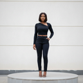 Women's Wrap V-Neck Long-Sleeve Fitted Top - Nigerian Female Model