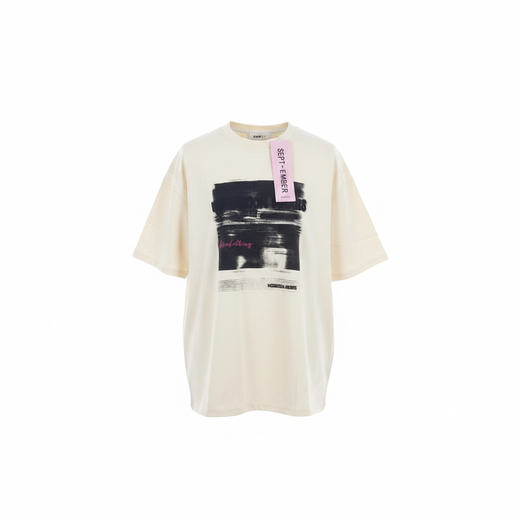 White Abstract Brush Stroke Graphic Short-Sleeved Shirt - Ghost Mannequin Front