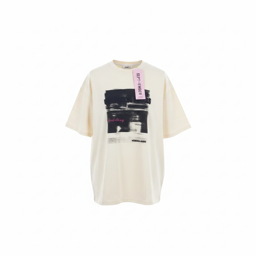 White Abstract Brush Stroke Graphic Short-Sleeved Shirt - Ghost Mannequin Front